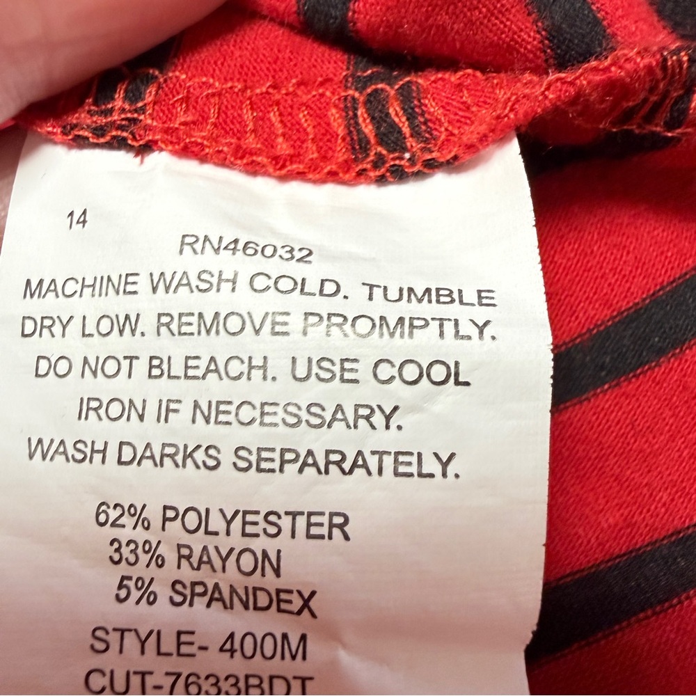 SOUTHERN LADY RED BLACK STRIPES RUFFLE SLEEVE TOP - Picture 3 of 6